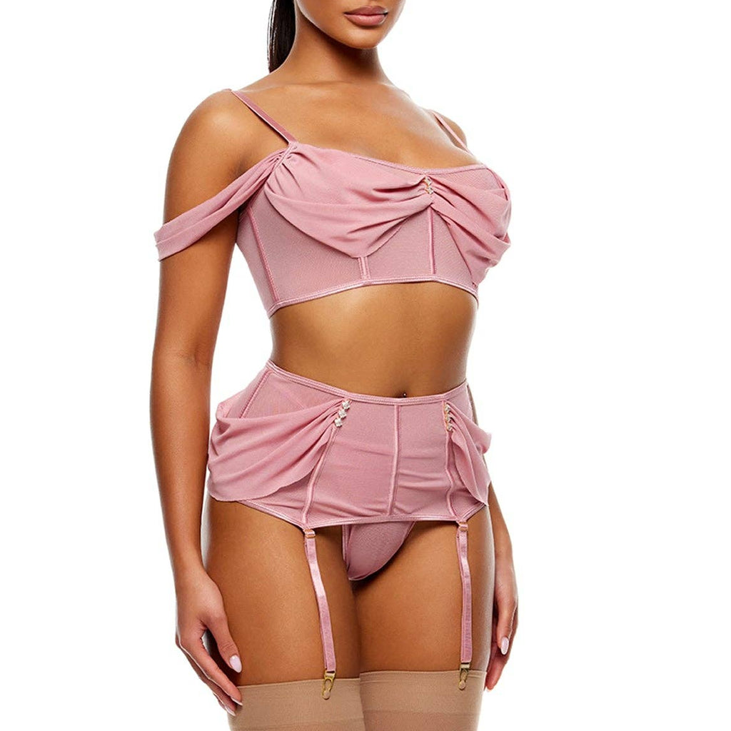 Dusty Rose Princess Treatment Bra & Garter Skirt Set