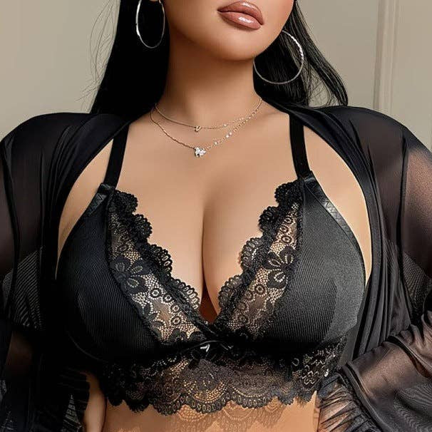 Noir Bralette, Shorts, & Robe Sleep Set