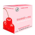 Box of sweetums cherry-flavored intimate wipes on a white background