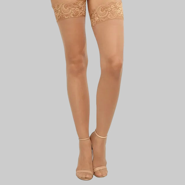 Dreamgirl Sheer Thigh-High Stockings with Silicone Lace Top Light OS
