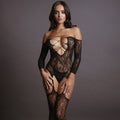 Le Desir Deep-V Criss-Cross Bodystocking Black O/S