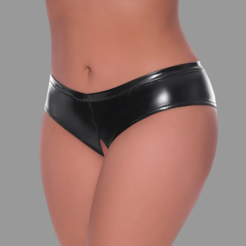 Low rise full panties is a high shine fetish material.