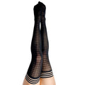 Black thigh stockings with a sutle houndstooth pattern.