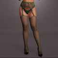 Woman wearing a green lingerie set against a gray background