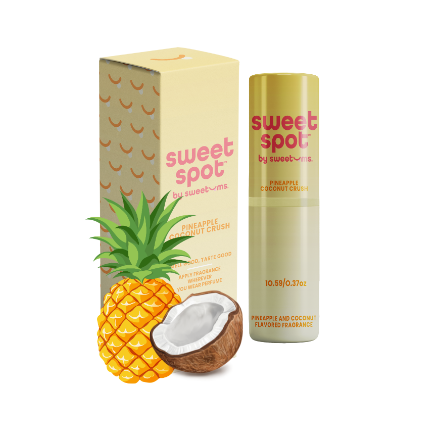 Sweet Spot pineapple coconut cream fragrance bottle and packaging on a white background