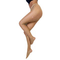 Full waist to toes tan fishnet tights with sparling stones.