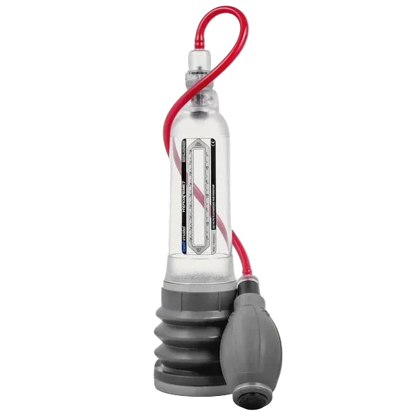 A water riven penis pump with a squeeze ball attachment. 