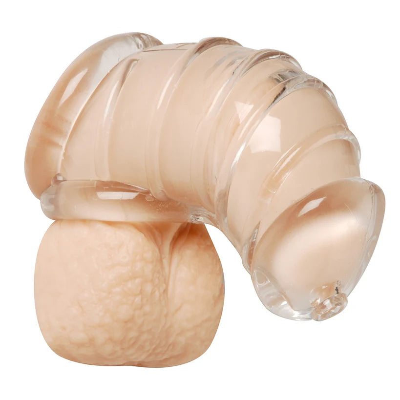 Beige and clear plastic device on a white background