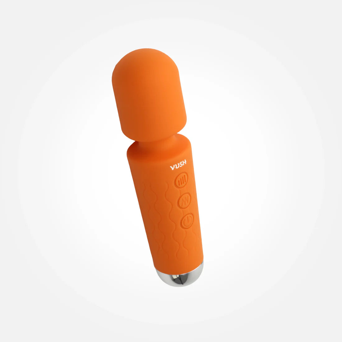 Pumpkin orange petite massage wand with a round head and flexible neck.