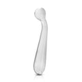 A non-vibrating glass toy with a gentle curve and bulbous tip on one end.