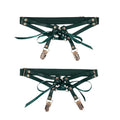 Forest green faux leather and elastic garter, with metal stocking clasps. 