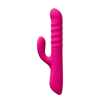 Pink dual-action rabbit-shaped toy on a white background