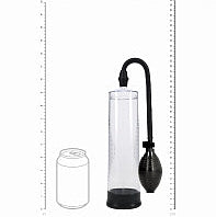 A picture of the pump next to an illustration of a soda can, to show they are about the same diameter.