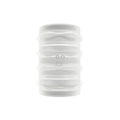 A white textured silicone sleeve with horizontal ridges and a debossed 'ROMP' logo in the center, isolated on a solid white background.