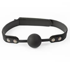 A silicone ball gag, rived onto velvet straps. Velcro closure.
