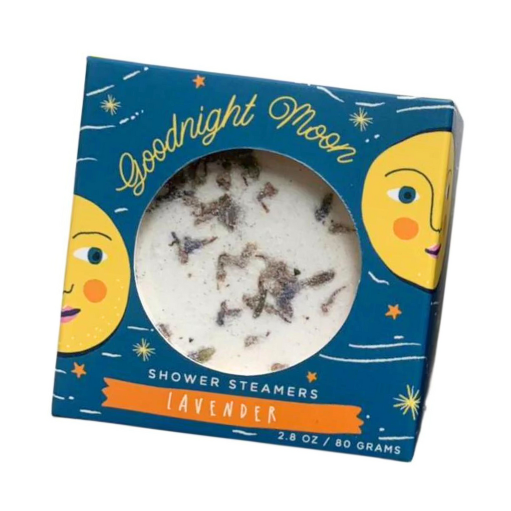 Box of Goodnight Moon lavender shower steamers on a white background