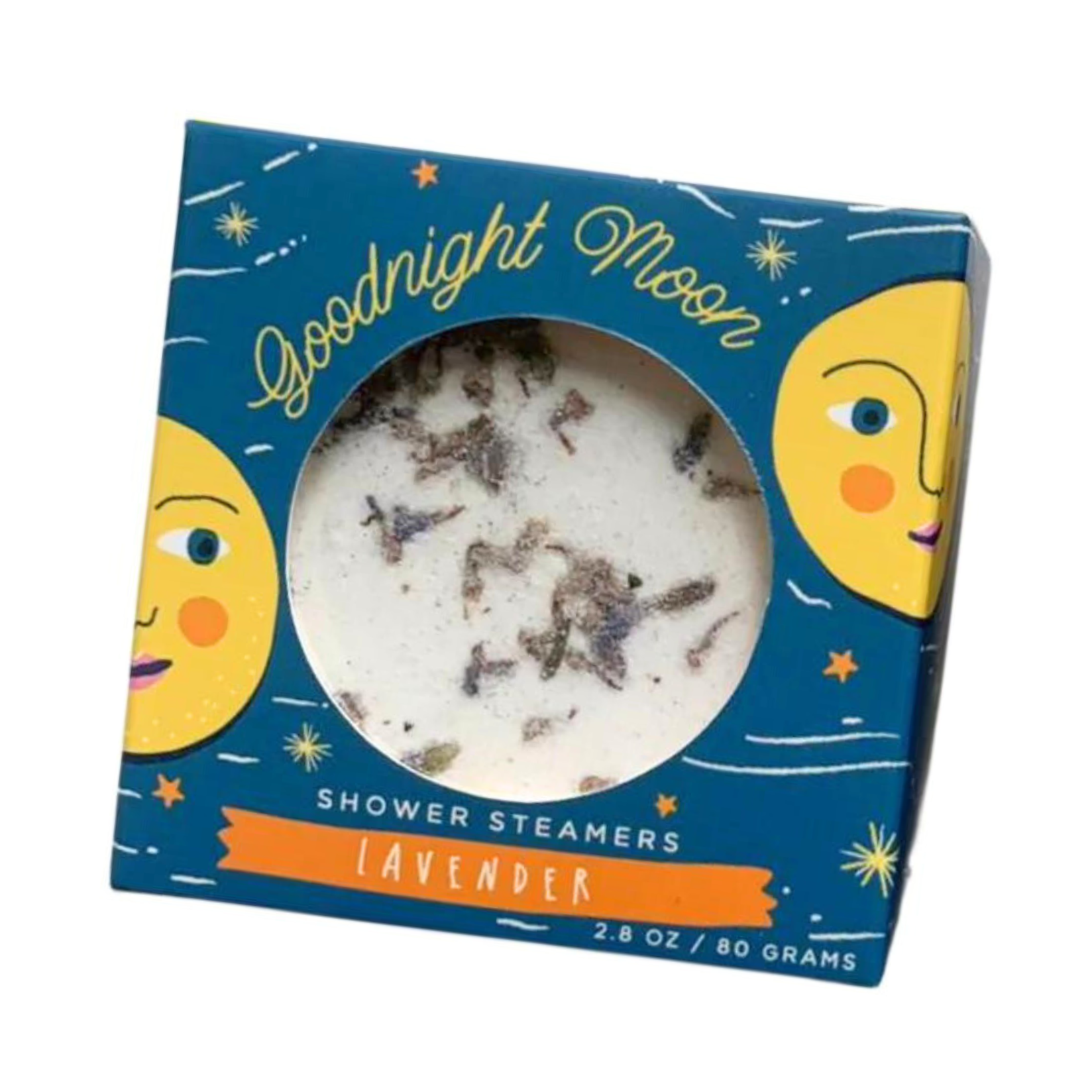 Box of Goodnight Moon lavender shower steamers on a white background