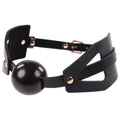 Black, elegant. faux leather gag with two side panels that give it a lattice look. Rose gold buckle and rivets.