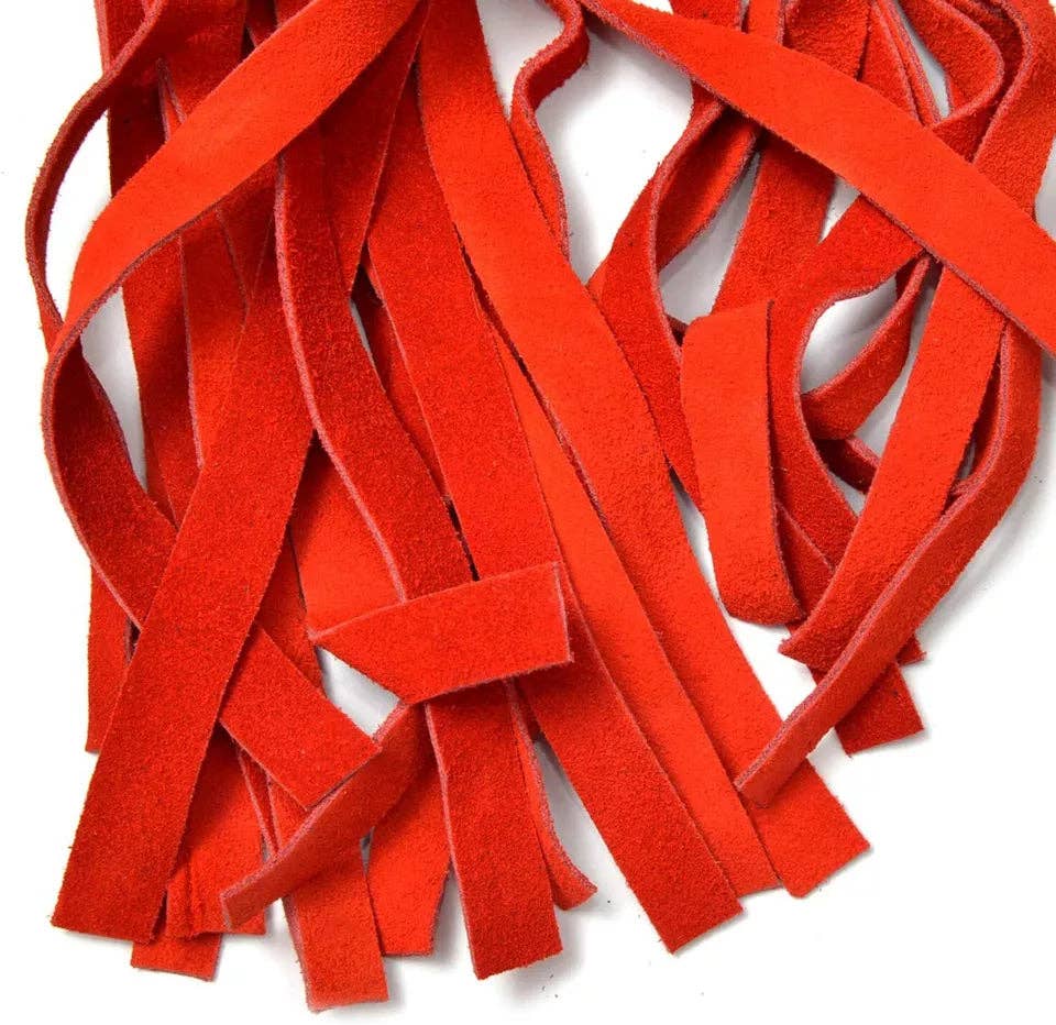 Close up of the red soft leather tails with square cut tips.