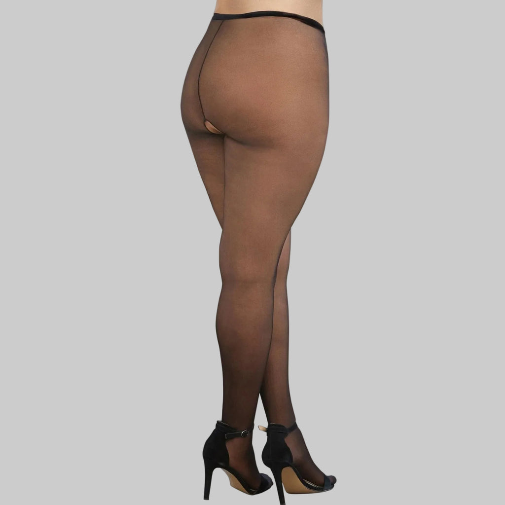 Sheer Black Open Tights