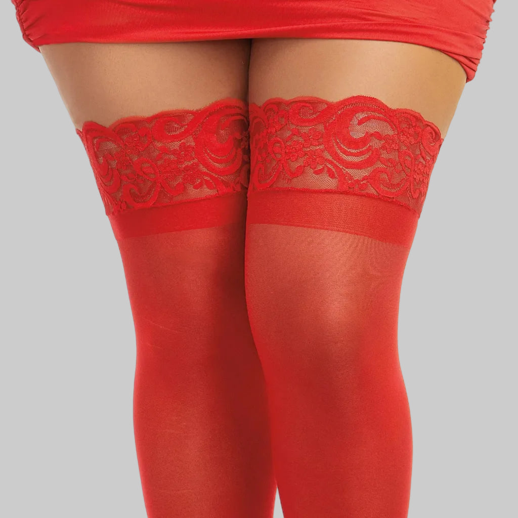 Lace Stay-Up Thigh High Stockings - Red