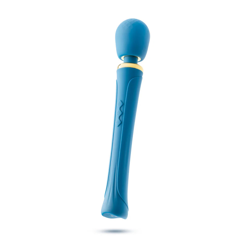 A long massage wand with a straight handle and bulbus head.