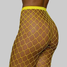 Dreamgirl Fence Net Pantyhose - Yellow