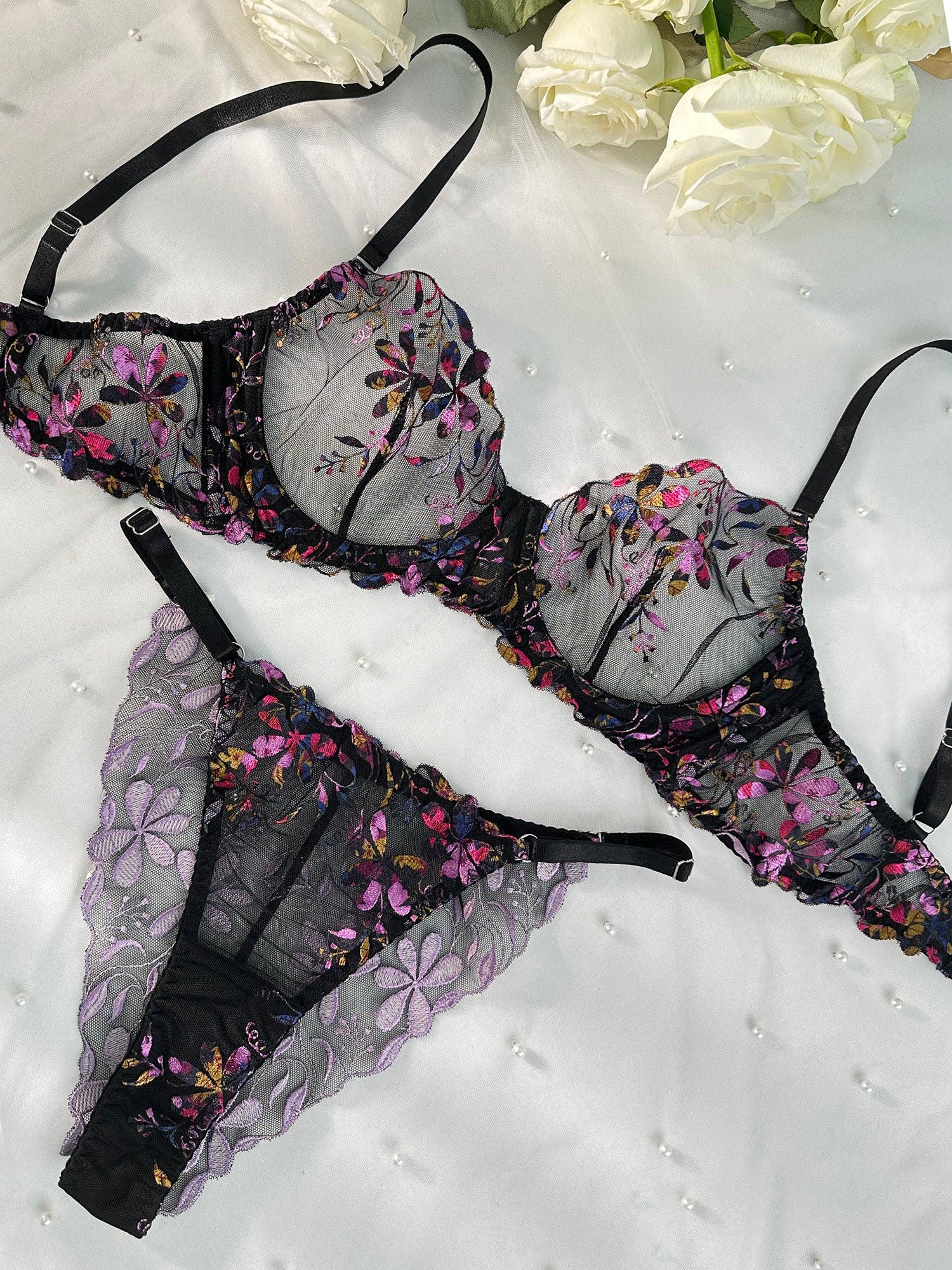 Midnight Blossom Lace Bra & Panty Set