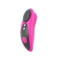 A bright pink, narrow, palm length vibe with a little round magnet to attach it to your panties.