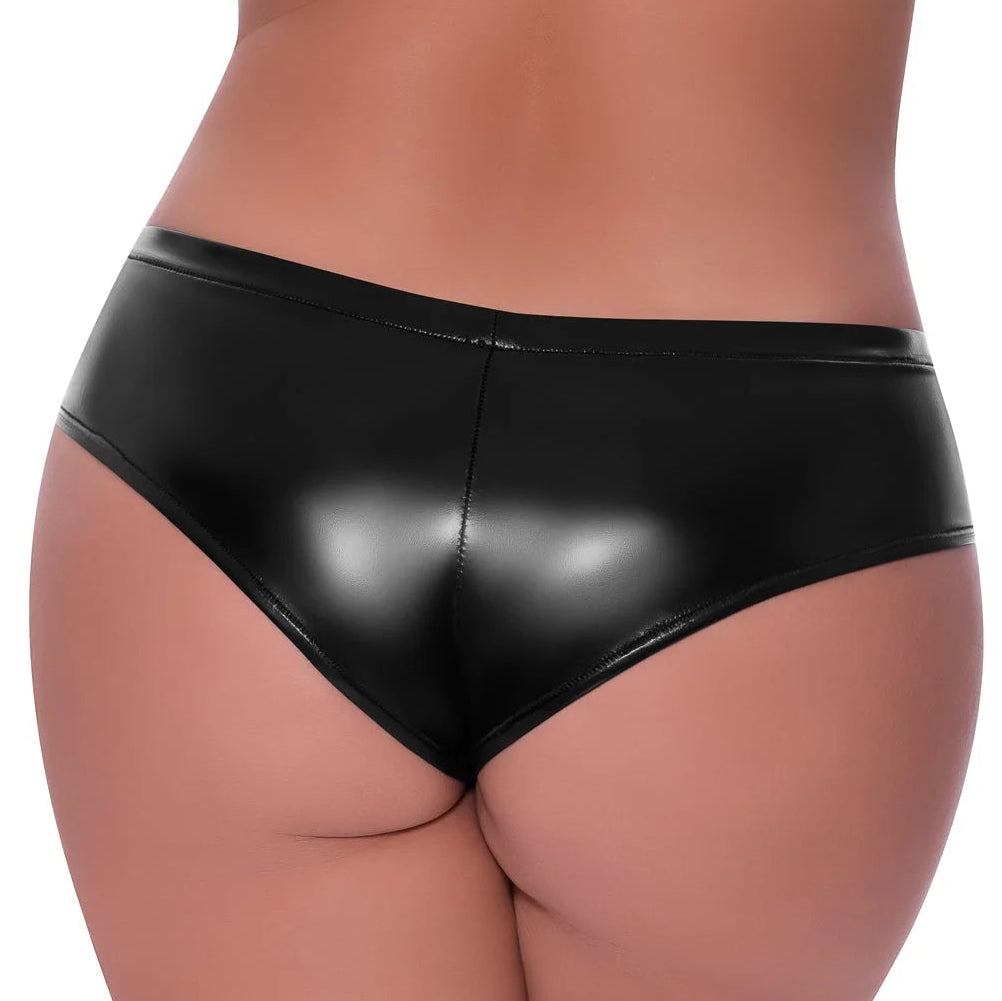 The back view looks like a normal pair of panties, but in this high shine fabric.