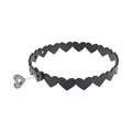 A black metal heart-link choker with a silver-toned heart-shaped clasp, shown on a plain white background.