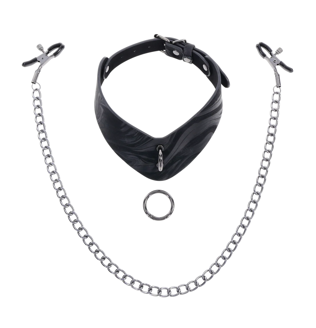 The collar showing the O-ring and nipple clamps detached from the collar.