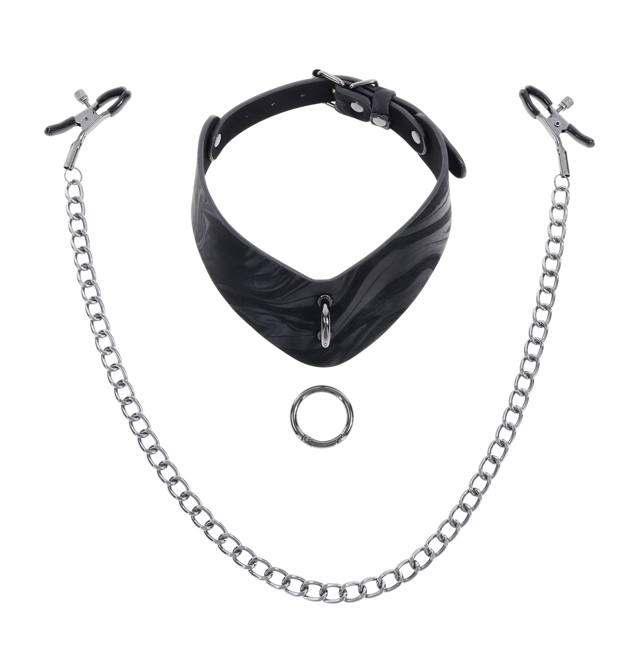 The collar showing the O-ring and nipple clamps detached from the collar.