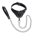 Collar with a soft curve at the center neckline and a D-ring. Leash with a spring clip to attach to the D-ring.