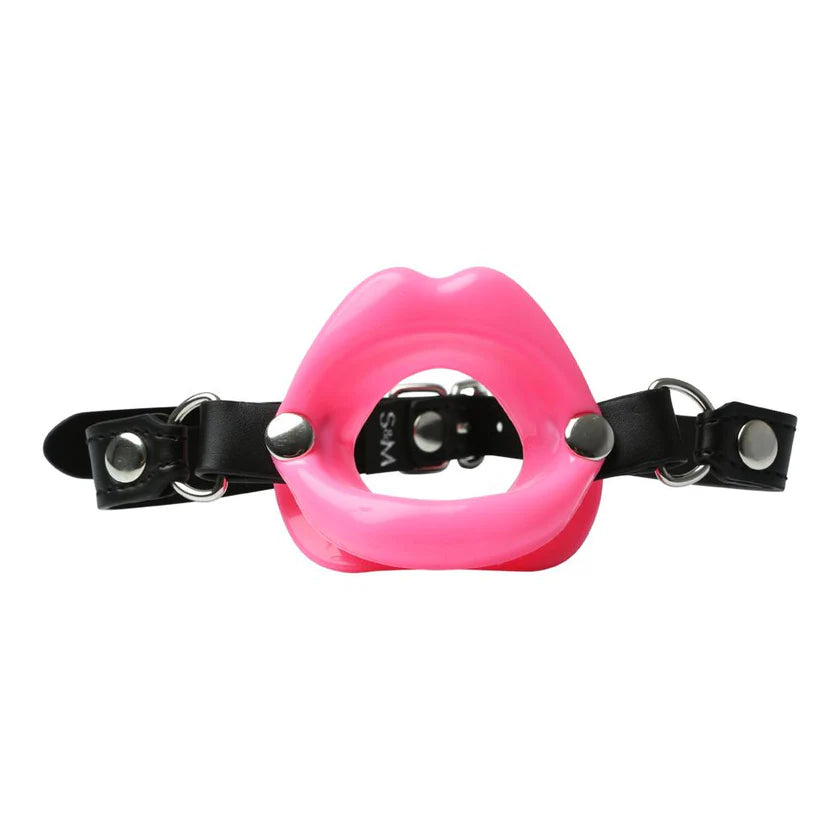 A unique gag with large pink lips-shaped mouth piece.