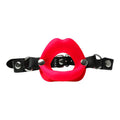 Unique silicone gag shaped like an open mouth with big red lips.
