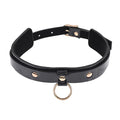 A double layer, faux-leather collar with a gold O-ring.