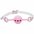 Light pink gall gag with light pink straps and a buckle.
