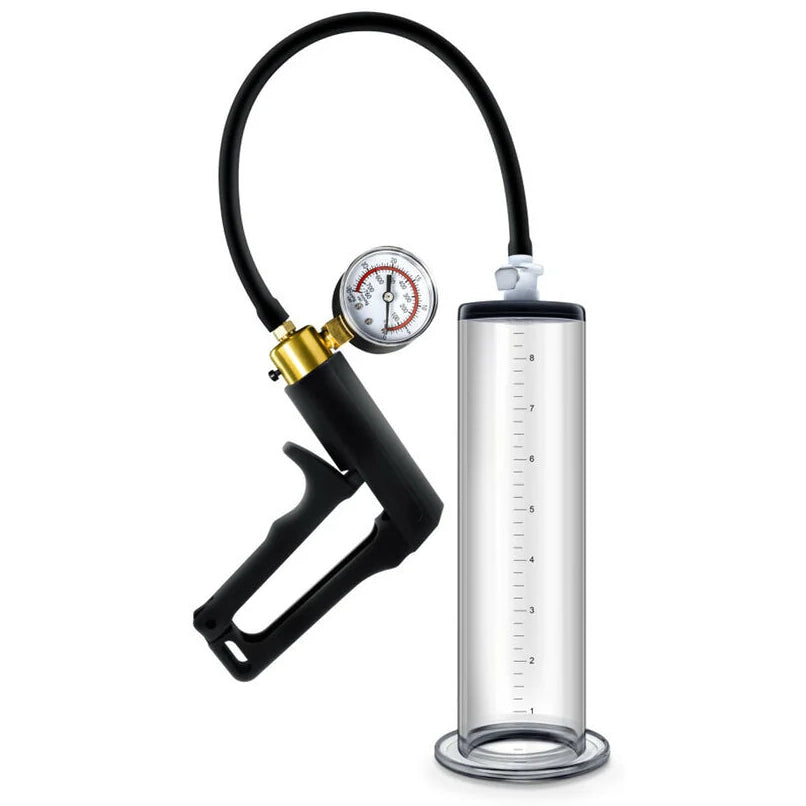 Handheld penis pump with gauge.
