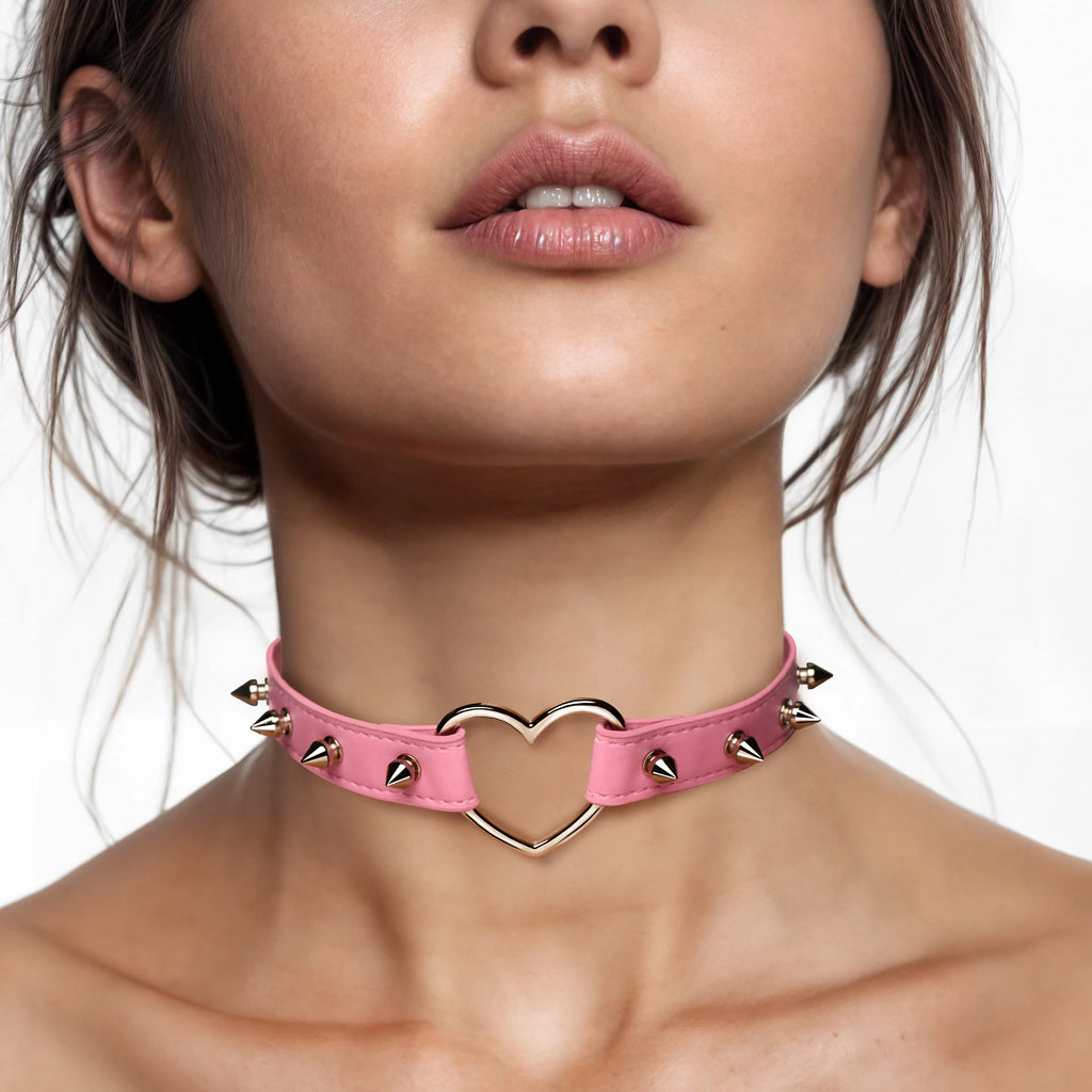 Spiked Heart Pink Collar