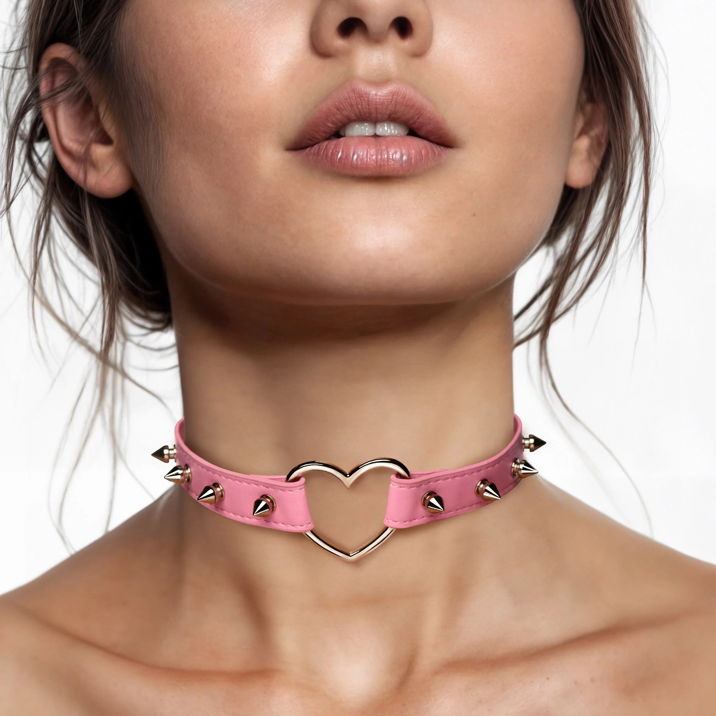 Spiked Heart Pink Collar