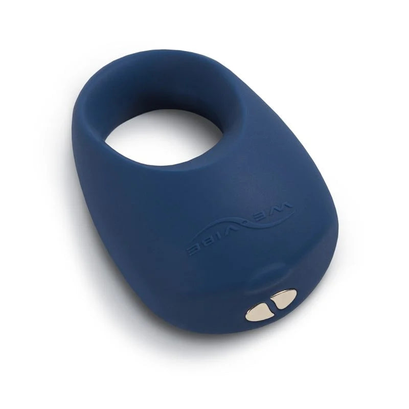 Blue silicone ring with brand logo on a white background