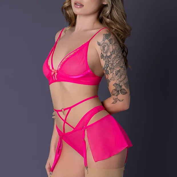 Summer Crush Bralette, High Leg Panty & Garter Skirt Set