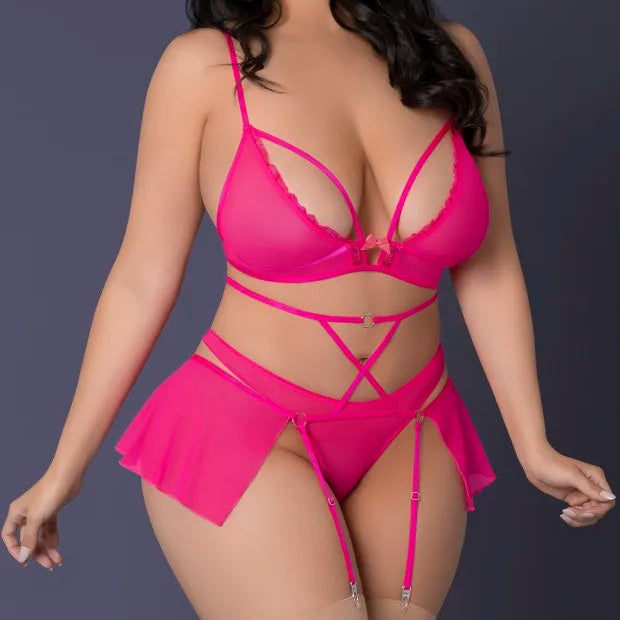 Summer Crush Bralette, High Leg Panty & Garter Skirt Set