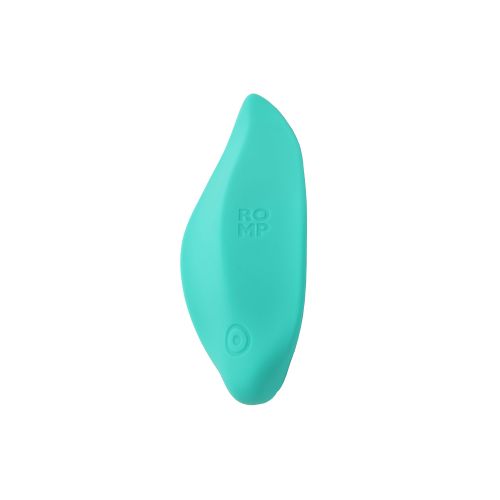 A mint green, leaf-shaped silicone personal massager.
