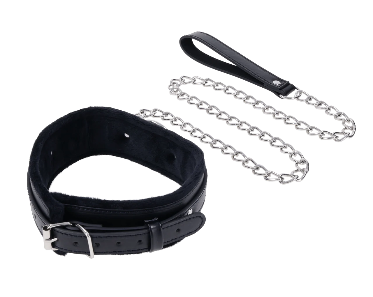 A back view, showing the silver buckle and soft interior of the collar.