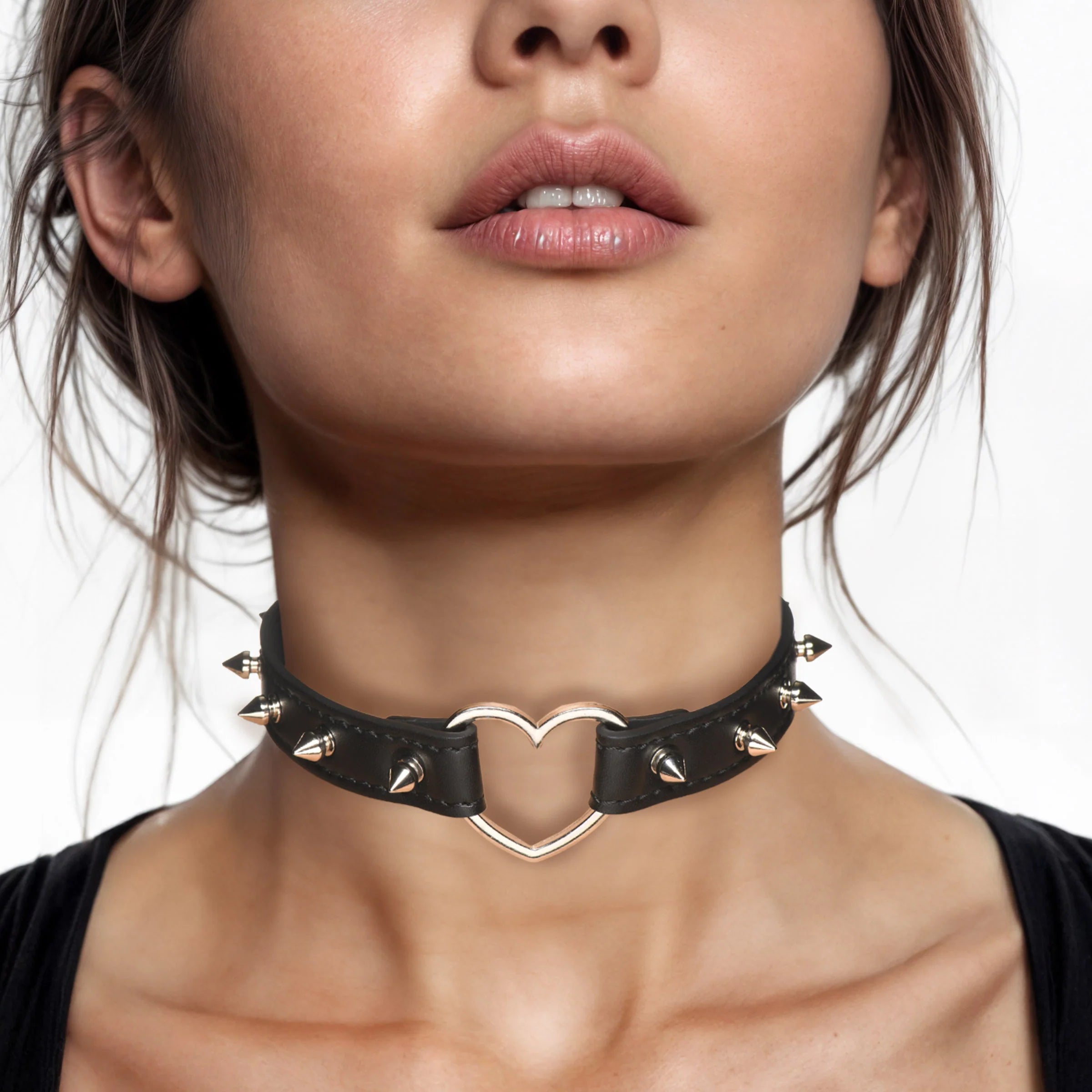 Spiked Heart Black Collar