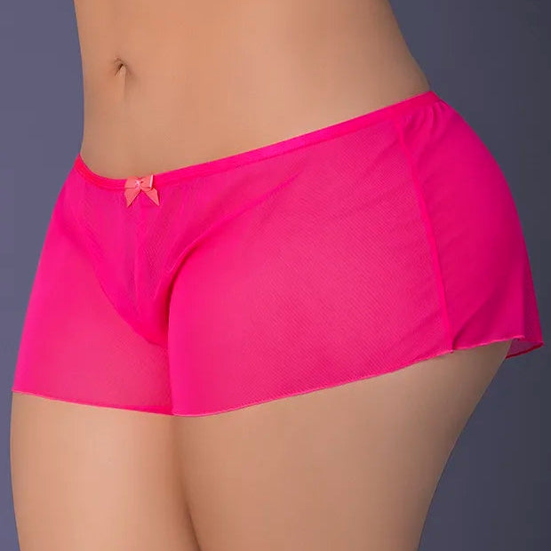 Person wearing bright pink underwear against a plain background