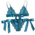 Bows & Ribbons Tear Away Bra & Panty Set - Teal