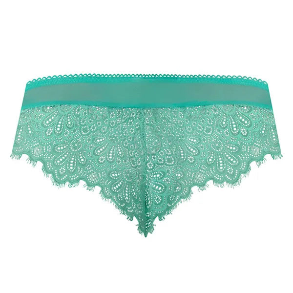Green lace underwear on a white background